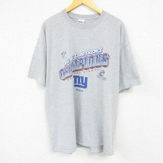 リーボック(Reebok)のXL★古着 リーボック REEBOK 半袖 ブランド Tシャツ メンズ NFL ニューヨークジャイアンツ NFC カンファレンス 大きいサイズ クルーネック グレー 霜降り アメフト スーパーボウル 23jun12 中古(Tシャツ/カットソー(半袖/袖なし))