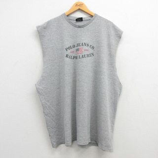 ラルフローレン(Ralph Lauren)のXL★古着 ラルフローレン Ralph Lauren ポロジーンズ ブランド ノースリーブ Tシャツ メンズ 00年代 00s ビッグロゴ 大きいサイズ クルーネック グレー 霜降り 23jun12 中古(タンクトップ)