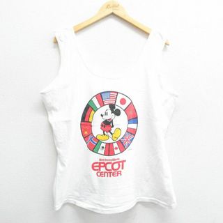 XL★古着 ビンテージ タンクトップ メンズ 80年代 80s ディズニー DISNEY ミッキー MICKEY MOUSE 国旗 コットン クルーネック USA製 白 ホワイト 【spe】 23jun13 中古