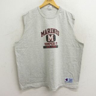 チャンピオン(Champion)のXL★古着 チャンピオン champion ビンテージ ノースリーブ Tシャツ メンズ 00年代 00s MARINES 大きいサイズ クルーネック グレー 霜降り 23jun14 中古(タンクトップ)