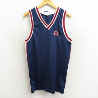 XL★古着 コンバース ビンテージ ノースリーブ Tシャツ メンズ 90年代 90s ワンポイントロゴ メッシュ地 Vネック USA製 紺他 ネイビー 23jun15 中古(タンクトップ)