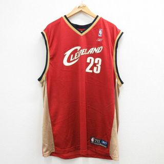 リーボック(Reebok)のXL★古着 リーボック REEBOK ビンテージ ノースリーブ Tシャツ メンズ 00年代 00s NBA クリーブランドキャバリアーズ レブロンジェームズ 23 大きいサイズ ロング丈 Vネック 赤系 レッド バスケットボール ユニフォーム ゲームシャツ 23jun15 中古(タンクトップ)