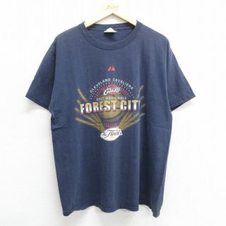 マジェスティック(Majestic)のXL★古着 マジェスティック 半袖 ビンテージ Tシャツ メンズ 00年代 00s NBA クリーブランドキャバリアーズ シャノンブラウン コットン クルーネック 紺 ネイビー バスケットボール 23jun12 中古(Tシャツ/カットソー(半袖/袖なし))