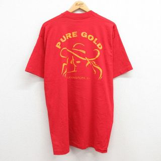 XL★古着 半袖 ビンテージ Tシャツ メンズ 90年代 90s PURE GOLD 女性 大きいサイズ クルーネック USA製 赤 レッド 【spe】 23jun12 中古(Tシャツ/カットソー(半袖/袖なし))