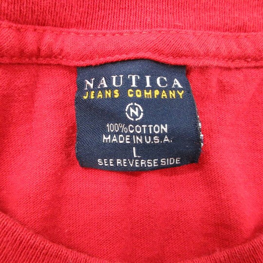 NAUTICA(ノーティカ)のXL★古着 ノーティカ NAUTICA ブランド 半袖 ビンテージ Tシャツ メンズ 90年代 90s ビッグロゴ 大きいサイズ コットン クルーネック USA製 赤 レッド 23jun12 中古 メンズのトップス(Tシャツ/カットソー(半袖/袖なし))の商品写真