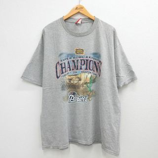 チャンピオン(Champion)のXL★古着 半袖 ビンテージ Tシャツ メンズ 00年代 00s NFL ニューイングランドペイトリオッツ チャンピオンズ 大きいサイズ クルーネック グレー 霜降り アメフト スーパーボウル 23jun13 中古(Tシャツ/カットソー(半袖/袖なし))