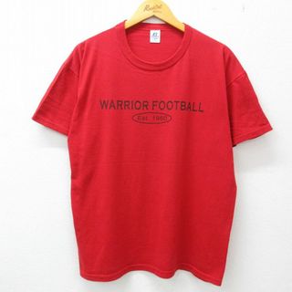 XL★古着 ラッセル 半袖 ビンテージ Tシャツ メンズ 00年代 00s ウォリアーズ フットボール モホーク クルーネック 赤 レッド 23jun13 中古(Tシャツ/カットソー(半袖/袖なし))