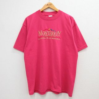 XL★古着 半袖 ビンテージ Tシャツ メンズ 90年代 90s MONTERREY メキシコ 刺繍 クルーネック ピンク 23jun14 中古(Tシャツ/カットソー(半袖/袖なし))