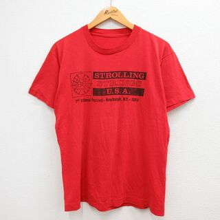 L★古着 半袖 ビンテージ Tシャツ メンズ 90年代 90s STROLLING フェス ニューヨーク クルーネック 赤 レッド 23jun14 中古(Tシャツ/カットソー(半袖/袖なし))