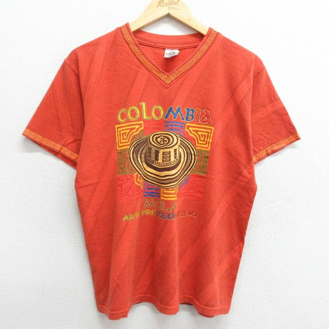 Columbia(コロンビア)のM★古着 半袖 ビンテージ Tシャツ メンズ 00年代 00s コロンビア COLUMBIA 帽子 コットン Vネック オレンジ 23jun14 中古 メンズのトップス(Tシャツ/カットソー(半袖/袖なし))の商品写真