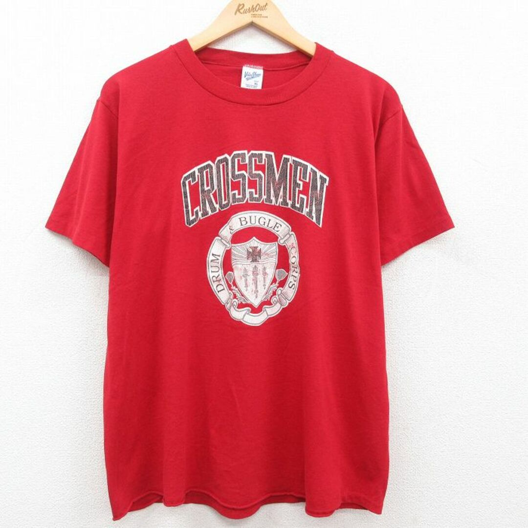 L★古着 半袖 ビンテージ Tシャツ メンズ 90年代 90s CROSSMEN クルーネック USA製 赤 レッド 23jun15 中古 メンズのトップス(Tシャツ/カットソー(半袖/袖なし))の商品写真
