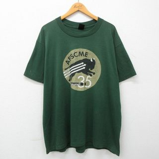 XL★古着 半袖 ビンテージ Tシャツ メンズ 90年代 90s バッファロー AFSCME 大きいサイズ クルーネック 濃緑 グリーン 23jun15 中古(Tシャツ/カットソー(半袖/袖なし))