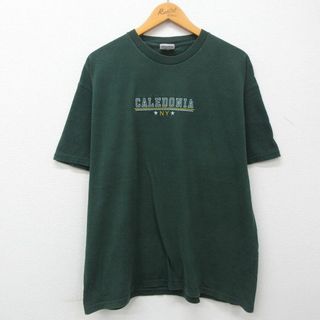 ヘインズ(Hanes)のXL★古着 ヘインズ Hanes 半袖 ビンテージ Tシャツ メンズ 00年代 00s カレドニア 刺繍 コットン クルーネック 濃緑 グリーン 23jun15 中古(Tシャツ/カットソー(半袖/袖なし))