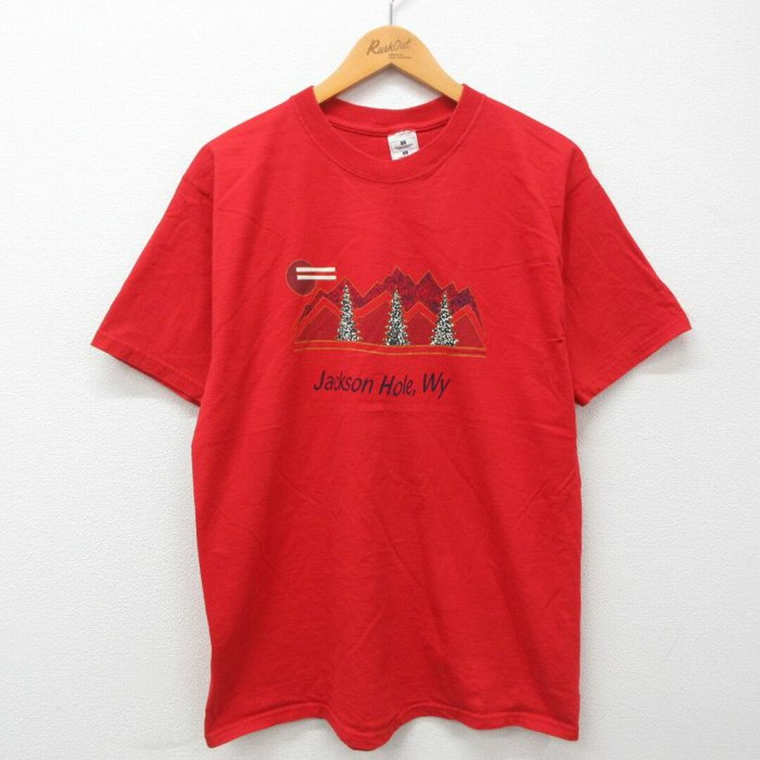 L★古着 半袖 ビンテージ Tシャツ メンズ 00年代 00s ジャクソン 木 コットン クルーネック 赤 レッド 23jun15 中古 メンズのトップス(Tシャツ/カットソー(半袖/袖なし))の商品写真