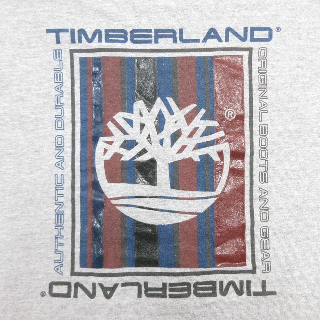 Timberland(ティンバーランド)のXL★古着 ティンバーランド 半袖 ビンテージ Tシャツ メンズ 90年代 90s ビッグロゴ 大きいサイズ クルーネック USA製 グレー 霜降り 【spe】 23jun16 中古 メンズのトップス(Tシャツ/カットソー(半袖/袖なし))の商品写真