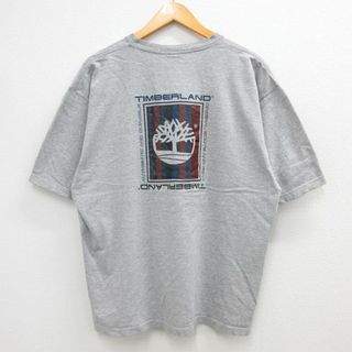 ティンバーランド(Timberland)のXL★古着 ティンバーランド 半袖 ビンテージ Tシャツ メンズ 90年代 90s ビッグロゴ 大きいサイズ クルーネック USA製 グレー 霜降り 【spe】 23jun16 中古(Tシャツ/カットソー(半袖/袖なし))