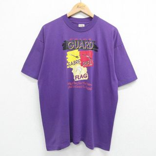 XL★古着 半袖 ビンテージ Tシャツ メンズ 90年代 90s GUARD サーベル ライフル フラッグ クルーネック 紫 パープル 23jun17 中古(Tシャツ/カットソー(半袖/袖なし))