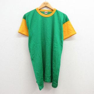 L★古着 メイソン 半袖 ビンテージ Tシャツ メンズ 70年代 70s 無地 ツートンカラー クルーネック USA製 緑他 グリーン 【spe】 23jun17 中古(Tシャツ/カットソー(半袖/袖なし))