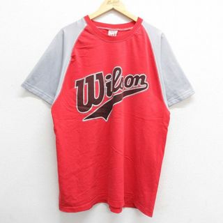 ウィルソン(wilson)のXL★古着 ウィルソン 半袖 ビンテージ Tシャツ メンズ 00年代 00s ビッグロゴ 大きいサイズ ラグラン ツートンカラー クルーネック 赤他 レッド 23jun17 中古(Tシャツ/カットソー(半袖/袖なし))