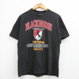 ヘインズ(Hanes)のM★古着 ヘインズ Hanes 半袖 ビンテージ Tシャツ メンズ 90年代 90s ミリタリー BLACKHORSE ベトナム コットン クルーネック USA製 黒 ブラック 【spe】 23jun17 中古(Tシャツ/カットソー(半袖/袖なし))