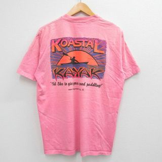 XL★古着 半袖 ビンテージ Tシャツ メンズ 90年代 90s KOASTAL カヤック 胸ポケット付き コットン クルーネック USA製 ピンク 23jun19 中古(Tシャツ/カットソー(半袖/袖なし))