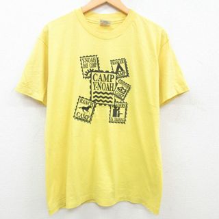 ヘインズ(Hanes)のL★古着 ヘインズ Hanes 半袖 ビンテージ Tシャツ メンズ 90年代 90s 切手 クルーネック USA製 黄 イエロー 23jun19 中古(Tシャツ/カットソー(半袖/袖なし))