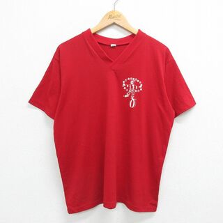 L★古着 半袖 ビンテージ Tシャツ メンズ 90年代 90s ピエロ 企業広告 Vネック USA製 赤 レッド 23jun19 中古(Tシャツ/カットソー(半袖/袖なし))
