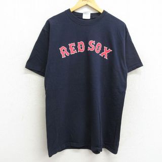 マジェスティック(Majestic)のL★古着 マジェスティック 半袖 ビンテージ Tシャツ メンズ 00年代 00s MLB ボストンレッドソックス ジェイソンバリテック 33 コットン クルーネック 紺 ネイビー メジャーリーグ ベースボール 野球 23jun19 中古(Tシャツ/カットソー(半袖/袖なし))