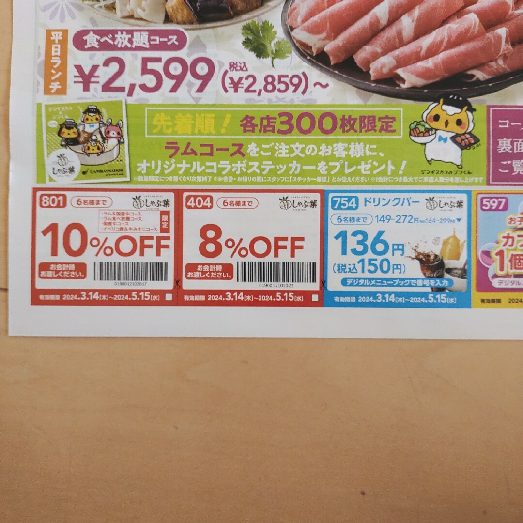 しゃぶ葉と焼肉赤門クーポン チケットの優待券/割引券(レストラン/食事券)の商品写真