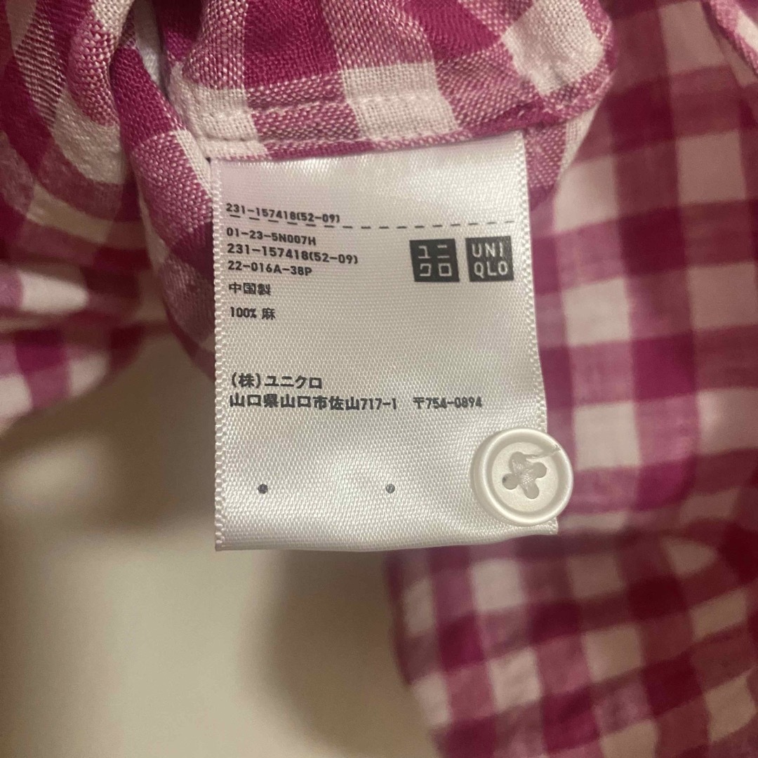 UNIQLO(ユニクロ)の【UNIQLO】 長袖シャツ チェック柄   ブラウス ボタンダウン　七分袖　紫 レディースのトップス(シャツ/ブラウス(長袖/七分))の商品写真