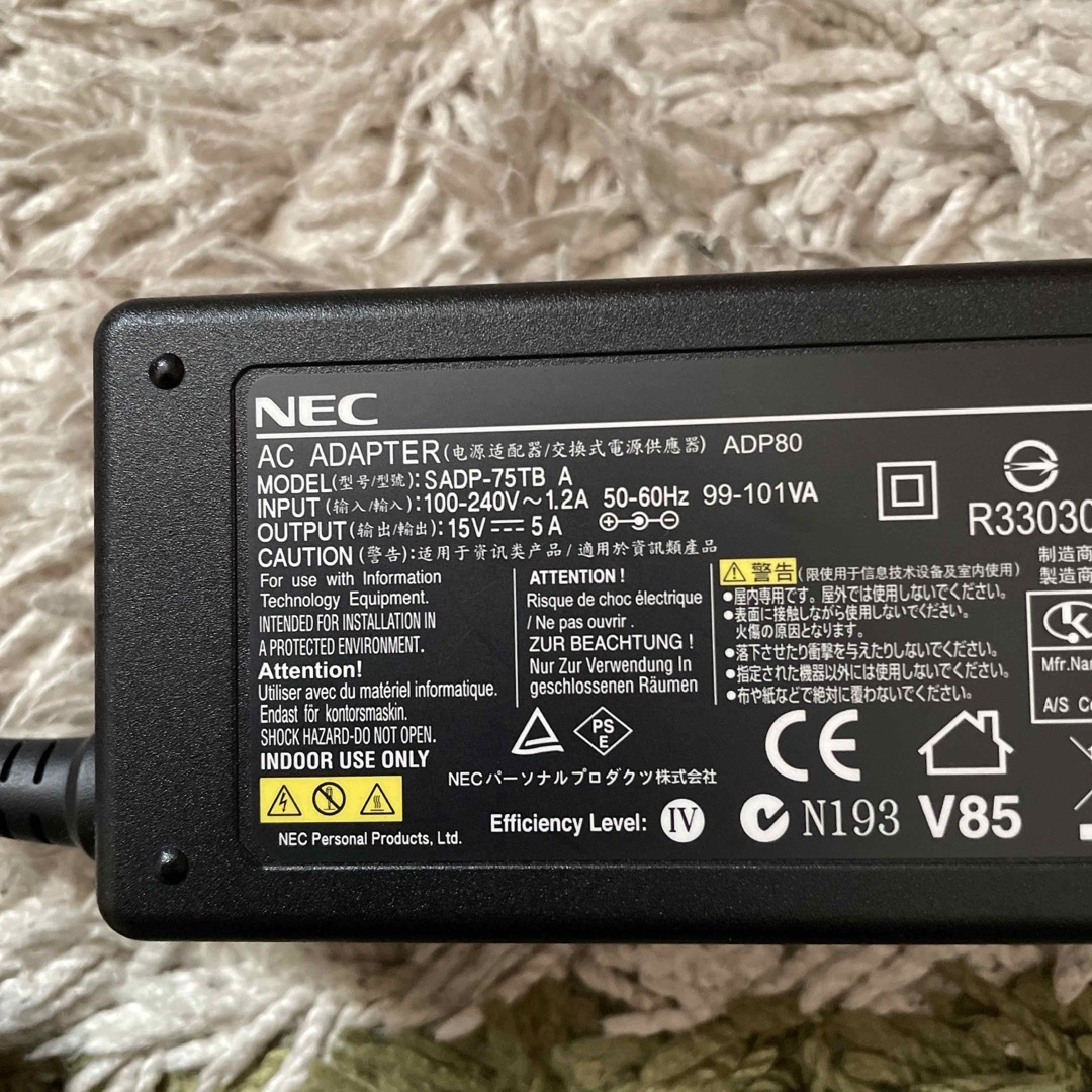 NEC(エヌイーシー)のNEC 純正ACアダプターADP80 SADP-75TB A 15V5A   スマホ/家電/カメラのPC/タブレット(PC周辺機器)の商品写真