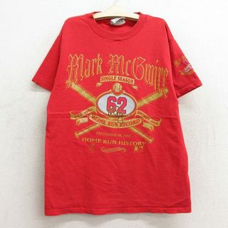 リー(Lee)の古着 リー Lee 半袖 ビンテージ Tシャツ キッズ ボーイズ 子供服 90年代 90s MLB セントルイスカージナルス マークマグワイア 62 クルーネック 赤 レッド メジャーリーグ ベースボール 野球 【spe】 23jun21(シャツ/カットソー)