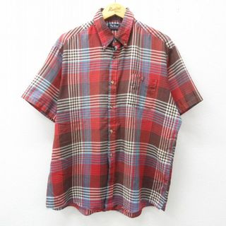 XL★古着 半袖 シャツ メンズ 90年代 90s 大きいサイズ ボタンダウン 茶系他 ブラウン チェック 23jun22 中古 トップス(シャツ)