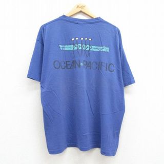 オーシャンパシフィック(OCEAN PACIFIC)のXL★古着 オーシャンパシフィック OP 半袖 ビンテージ Tシャツ メンズ 90年代 90s サーフボード 大きいサイズ クルーネック 青紫系 23jun22 中古(Tシャツ/カットソー(半袖/袖なし))