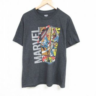 マーベル(MARVEL)のXL★古着 半袖 Tシャツ メンズ マーベル キャプテンアメリカ ハルク クルーネック 濃グレー 霜降り 23jun21 中古(Tシャツ/カットソー(半袖/袖なし))