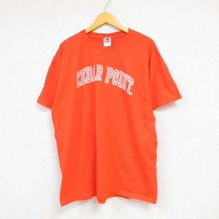 XL★古着 半袖 Tシャツ メンズ シダーポイント コットン クルーネック オレンジ 23jun22 中古(Tシャツ/カットソー(半袖/袖なし))