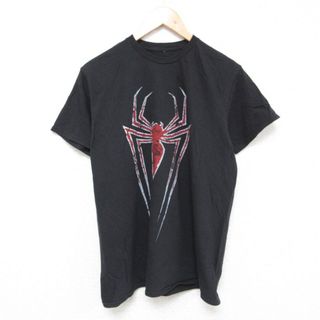 マーベル(MARVEL)のM★古着 半袖 Tシャツ メンズ マーベル スパイダー クモ コットン クルーネック 黒 ブラック 23jun23 中古(Tシャツ/カットソー(半袖/袖なし))