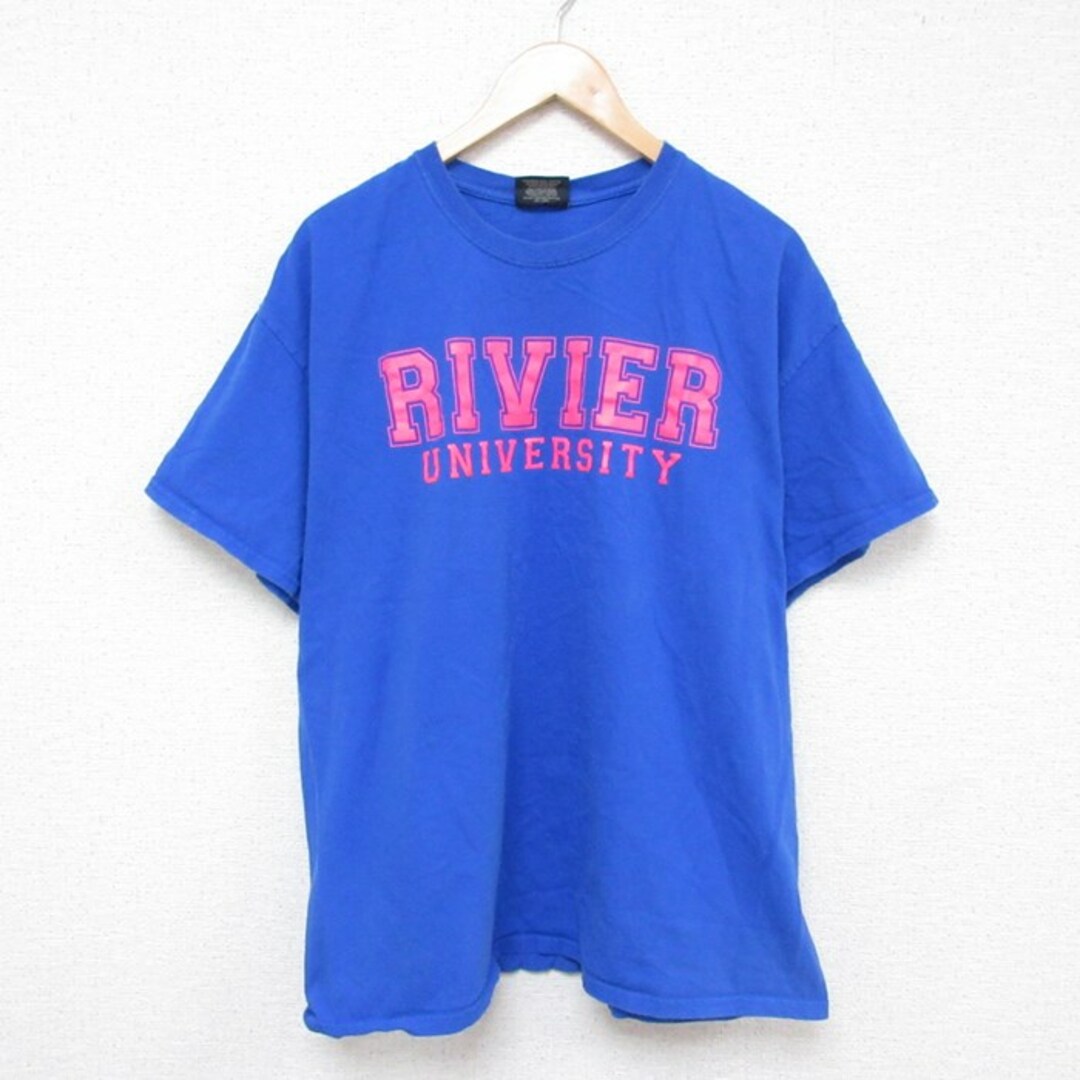 XL★古着 半袖 Tシャツ メンズ リヴァー大学 コットン クルーネック 青 ブルー 23jun23 中古 メンズのトップス(Tシャツ/カットソー(半袖/袖なし))の商品写真