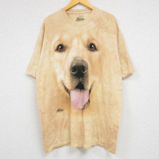 XL★古着 半袖 Tシャツ メンズ 犬 大きいサイズ コットン クルーネック ベージュ カーキ タイダイ 23jun23 中古(Tシャツ/カットソー(半袖/袖なし))