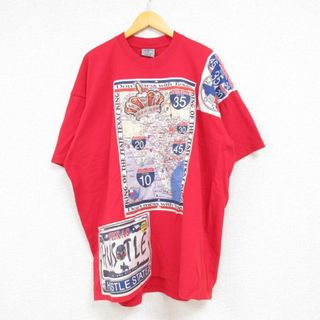 XL★古着 半袖 Tシャツ メンズ テキサス 大きいサイズ コットン クルーネック USA製 赤 レッド 23jun23 中古(Tシャツ/カットソー(半袖/袖なし))