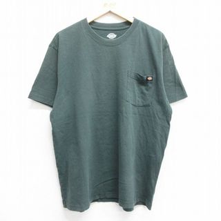 ディッキーズ(Dickies)のXL★古着 ディッキーズ Dickies 半袖 ブランド Tシャツ メンズ 胸ポケット付き 大きいサイズ コットン クルーネック 緑 グリーン 23jun21 中古(Tシャツ/カットソー(半袖/袖なし))