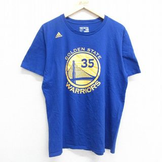 アディダス(adidas)のXL★古着 アディダス adidas 半袖 ブランド Tシャツ メンズ ワンポイントロゴ NBA ゴールデンステートウォリアーズ ケビンデュラント 35 コットン クルーネック 青 ブルー バスケットボール 23jun21 中古(Tシャツ/カットソー(半袖/袖なし))