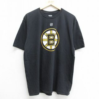 リーボック(Reebok)のXL★古着 リーボック REEBOK 半袖 ブランド Tシャツ メンズ NHL ボストンブルーインズ パトリスバージェロン 37 大きいサイズ コットン クルーネック 黒 ブラック アイスホッケー 23jun23 中古(Tシャツ/カットソー(半袖/袖なし))