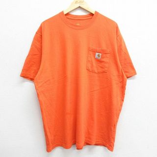 カーハートダブリューアイピー(Charhartt WIP)のXL★古着 カーハート Carhartt 半袖 ブランド Tシャツ メンズ 胸ポケット付き 大きいサイズ コットン クルーネック オレンジ 23jun23 中古(Tシャツ/カットソー(半袖/袖なし))