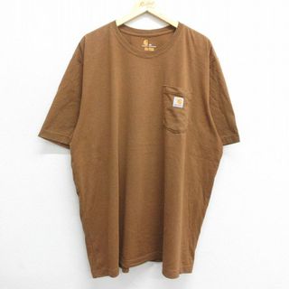 カーハートダブリューアイピー(Charhartt WIP)のXL★古着 カーハート Carhartt 半袖 ブランド Tシャツ メンズ 胸ポケット付き ロング丈 大きいサイズ クルーネック 茶 ブラウン 霜降り 23jun23 中古(Tシャツ/カットソー(半袖/袖なし))