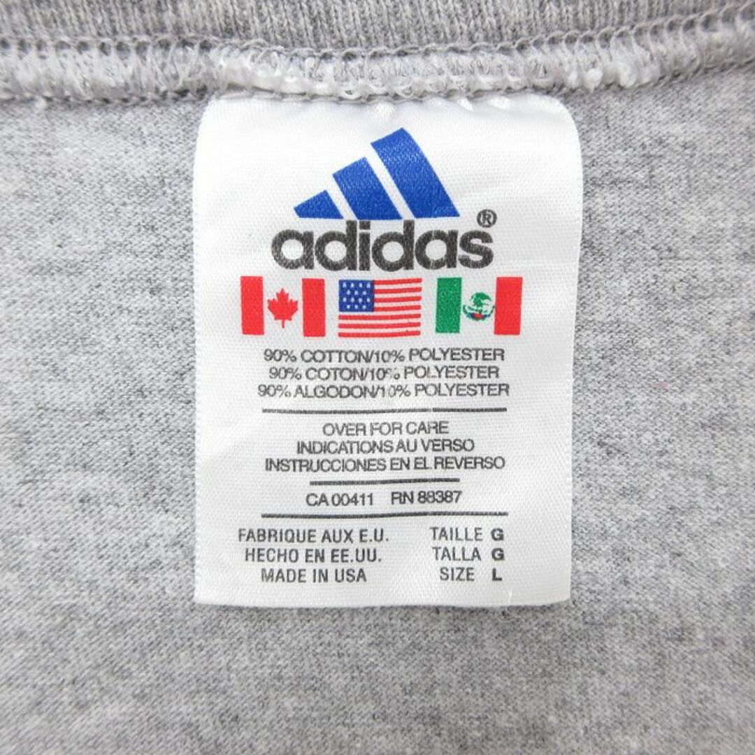 adidas(アディダス)のXL★古着 アディダス adidas 半袖 ビンテージ Tシャツ メンズ 90年代 90s ビッグロゴ 女性 クルーネック USA製 グレー 霜降り 23jun21 中古 メンズのトップス(Tシャツ/カットソー(半袖/袖なし))の商品写真