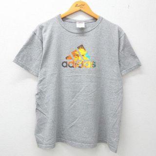 アディダス(adidas)のXL★古着 アディダス adidas 半袖 ビンテージ Tシャツ メンズ 90年代 90s ビッグロゴ 女性 クルーネック USA製 グレー 霜降り 23jun21 中古(Tシャツ/カットソー(半袖/袖なし))