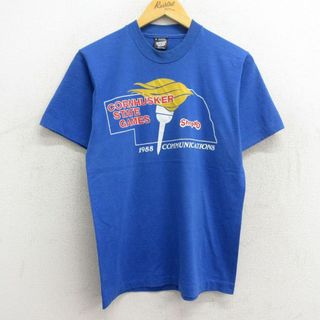 S★古着 半袖 ビンテージ Tシャツ メンズ 80年代 80s CORNHUSKER STATE GAMES クルーネック USA製 青 ブルー 23jun22 中古(Tシャツ/カットソー(半袖/袖なし))