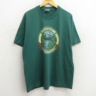 ヘインズ(Hanes)のXL★古着 ヘインズ Hanes 半袖 ビンテージ Tシャツ メンズ 90年代 90s バーモント 湖 クルーネック USA製 緑 グリーン 23jun22 中古(Tシャツ/カットソー(半袖/袖なし))