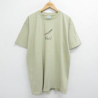 XL★古着 半袖 ビンテージ Tシャツ メンズ 90年代 90s ワシ Vail 大きいサイズ コットン クルーネック USA製 ベージュ カーキ 23jun22 中古(Tシャツ/カットソー(半袖/袖なし))